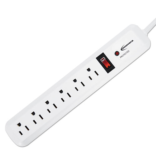 Surge Protector, 6 Outlets, 4 ft Cord, 540 Joules, White | by Plexsupply
