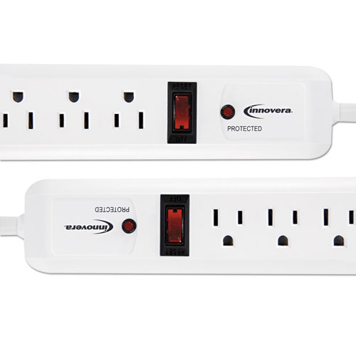 Image of Innovera® Surge Protector, 6 Ac Outlets, 4 Ft Cord, 540 J, White, 2/Pack