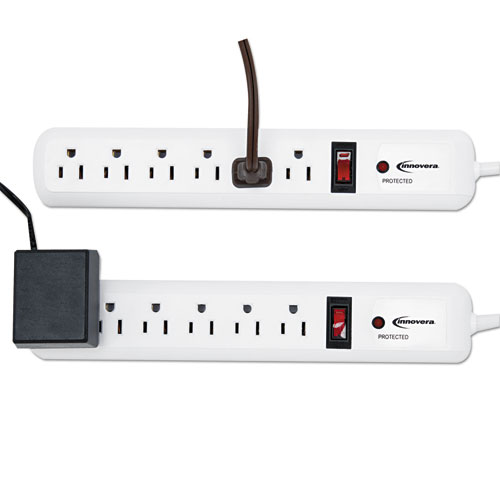 Image of Innovera® Surge Protector, 6 Ac Outlets, 4 Ft Cord, 540 J, White, 2/Pack