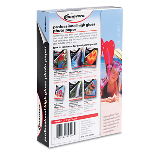 Image of High-Gloss Photo Paper, 10 mil, 4 x 6, High-Gloss White, 100/Pack