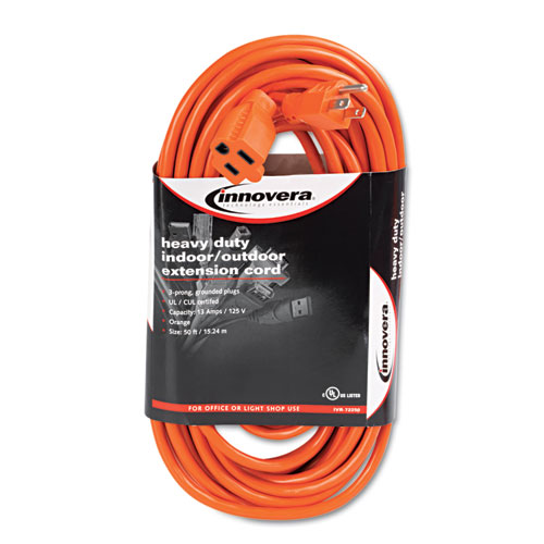 Innovera® Indoor/Outdoor Extension Cord, 50ft, Orange