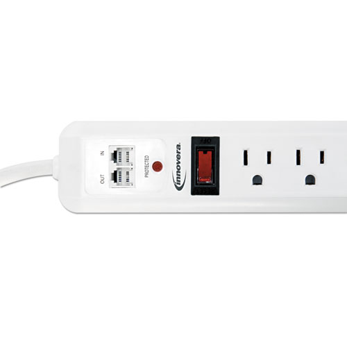 Image of Innovera® Surge Protector, 7 Ac Outlets, 4 Ft Cord, 1,080 J, White