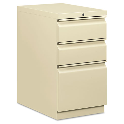 Image of Hon® Brigade Mobile Pedestal With Pencil Tray Insert Left/Right, 3-Drawers: Box/Box/File, Letter, Putty, 15" X 22.88" X 28"