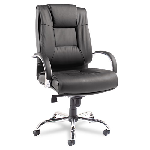 Alera Ravino Big and Tall Series High-Back Swivel/Tilt Leather Chair, Supports up to 450 lbs., Black Seat/Back, Chrome Base | by Plexsupply
