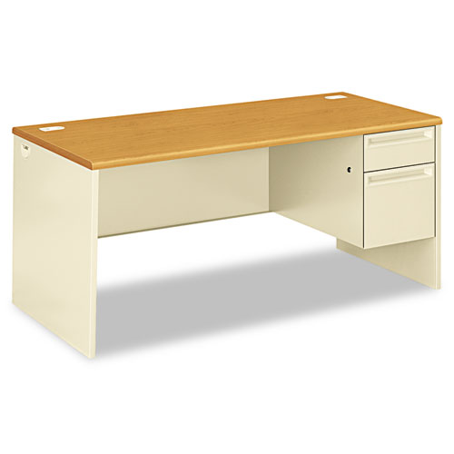 HON® 38000 Series Right Pedestal Desk, 66" x 30" x 29.5", Harvest/Putty