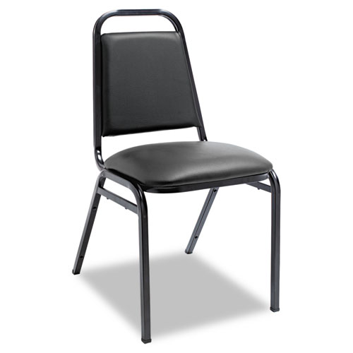 Alera® Padded Steel Stack Chair w/Square Back, Black Vinyl, Black Frame, 4/Carton