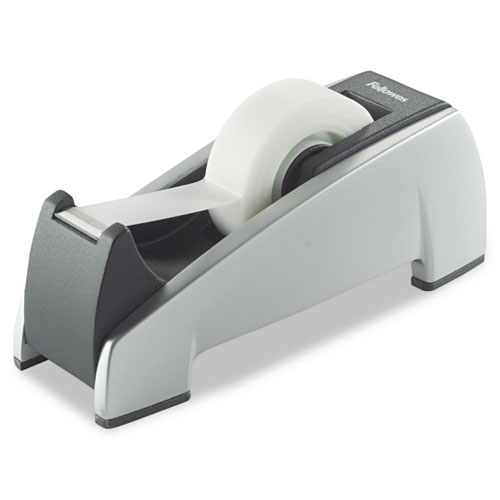 Fellowes® Office Suites Desktop Tape Dispenser, Heavy Base, 1" Core, Plastic, Black/Silver