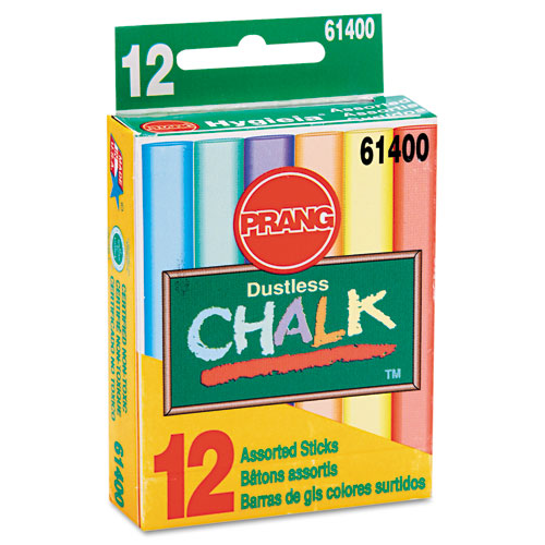 Hygieia Dustless Board Chalk, 3 1/4 x 0.38. Assorted, 12/Box