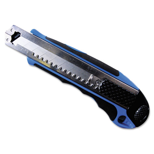 Heavy-Duty Snap Blade Utility Knife, Four 8-Point Blades, Retractable, Blue | by Plexsupply