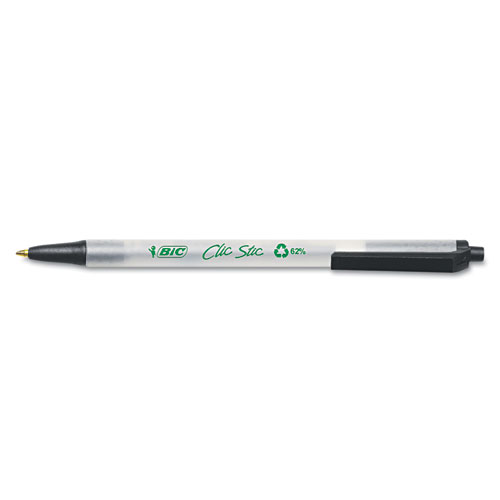 Ecolutions Clic Stic Retractable Ballpoint Pen, 1mm, Black Ink, Clear Barrel, Dozen