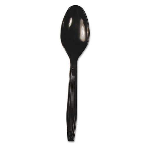 Image of Heavyweight Polystyrene Cutlery, Teaspoon, Black, 1000/Carton