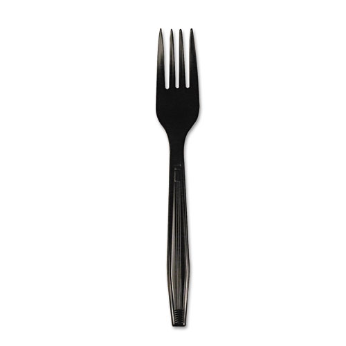 Image of Heavyweight Polystyrene Cutlery, Fork, Black, 1000/Carton