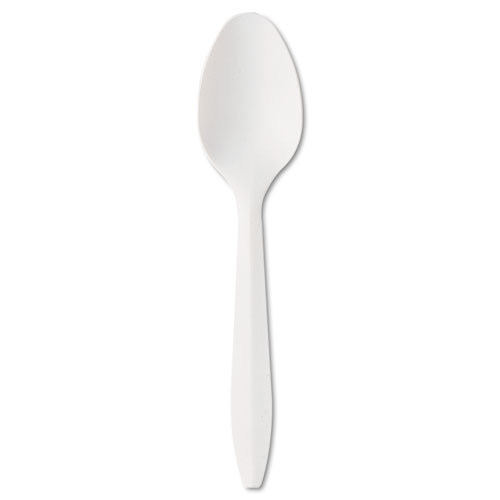 Mediumweight Polypropylene Cutlery, Teaspoon, White, 1000/Carton