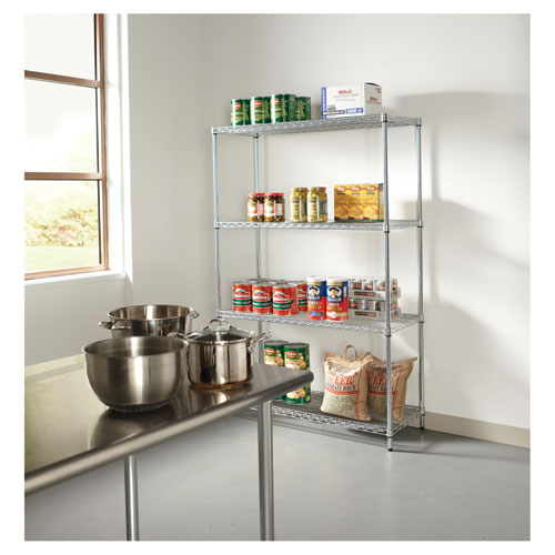 Image of NSF Certified Industrial 4-Shelf Wire Shelving Kit, 48w x 18d x 72h, Silver