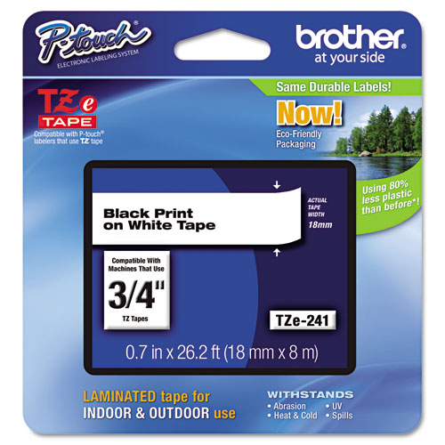 Image of Brother P-Touch® Tze Standard Adhesive Laminated Labeling Tape, 0.7" X 26.2 Ft, Black On White