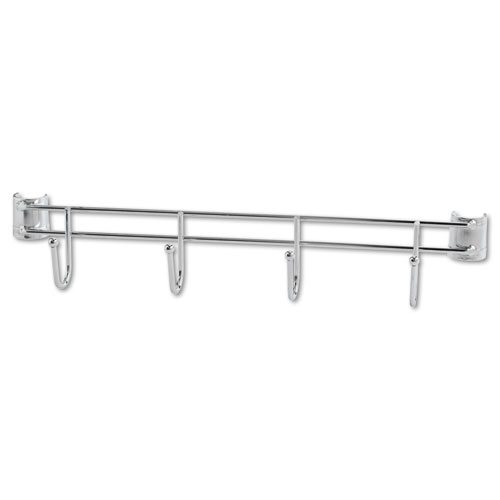 Image of Hook Bars For Wire Shelving, Four Hooks, 18" Deep, Silver, 2 Bars/Pack