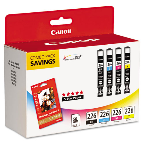 Image of Canon® 4546B007 (Cli-226) Chromalife100+ Ink/Paper Combo, Black/Cyan/Magenta/Yellow