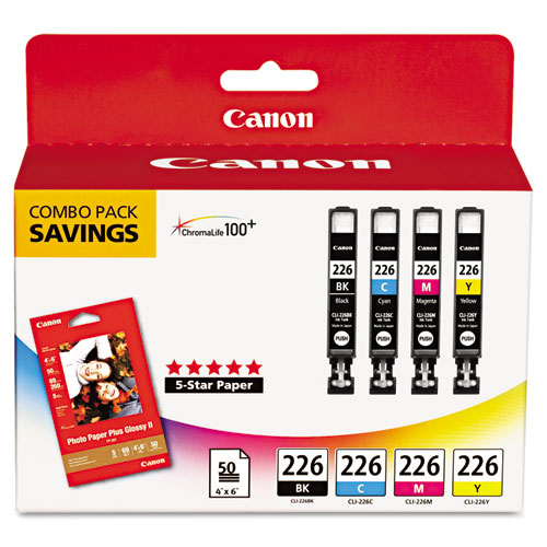 Canon® 4546B007 (CLI-226) ChromaLife100+ Ink/Paper Combo, Black/Cyan/Magenta/Yellow