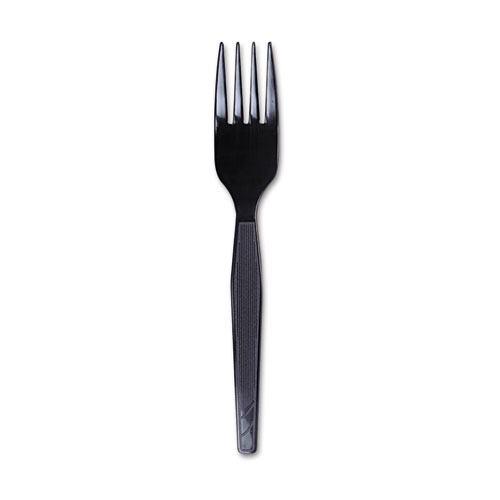 Plastic Cutlery, Heavy Mediumweight Forks, Black, 1000/Carton | by Plexsupply