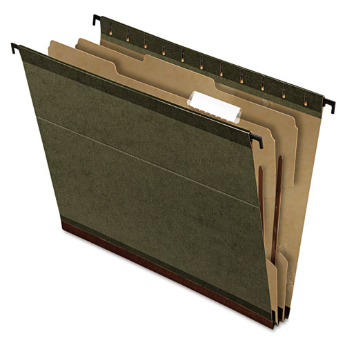 SureHook Reinforced Hanging Divider Folders, 2" Expansion, 1 Divider, 4 Fasteners, Letter Size, Green Exterior, 10/Box