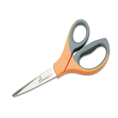 5110012414373 SKILCRAFT Scissors, 8.25 Long, 3.63 Cut Length, Orange/Gray Straight Handle