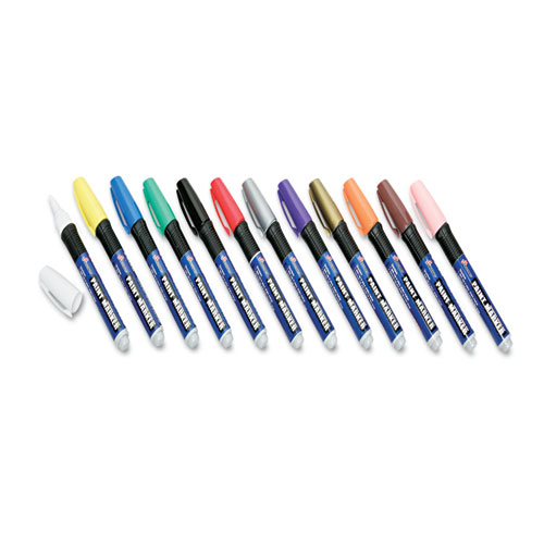 7520012074168 SKILCRAFT Paint Marker, Ergonomic Rubber Grip, Medium Bullet Tip, Assorted Colors, 12/Set