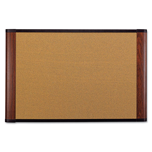 Cork Bulletin Board, 48 x 36, Aluminum Frame w/Mahogany Wood Grained Finish