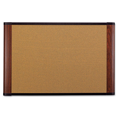 Cork Bulletin Board, 36 x 24, Aluminum Frame w/Mahogany Wood Grained Finish