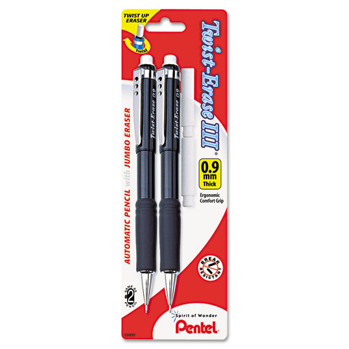 Image of Twist-Erase III Mechanical Pencil, 0.9 mm, HB (#2), Black Lead, Assorted Barrel Colors, 2/Pack