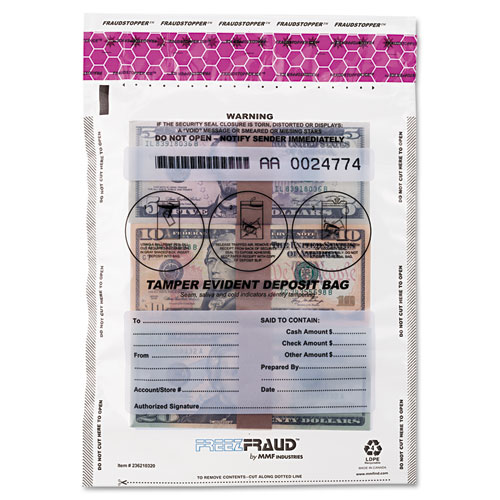 FREEZFraud Tamper-Evident Deposit Bags, 9 x 12, Clear, 100/Box
