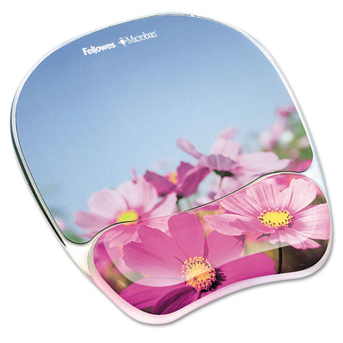 Gel Mouse Pad w/Wrist Rest, Photo, 9 1/4 x 7 1/3, Pink Flowers | by Plexsupply