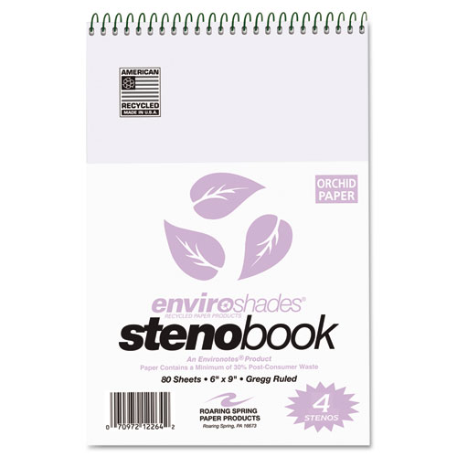 Enviroshades Steno Notepad, Gregg Rule, White Cover, 80 Orchid 6 x 9 Sheets, 4/Pack