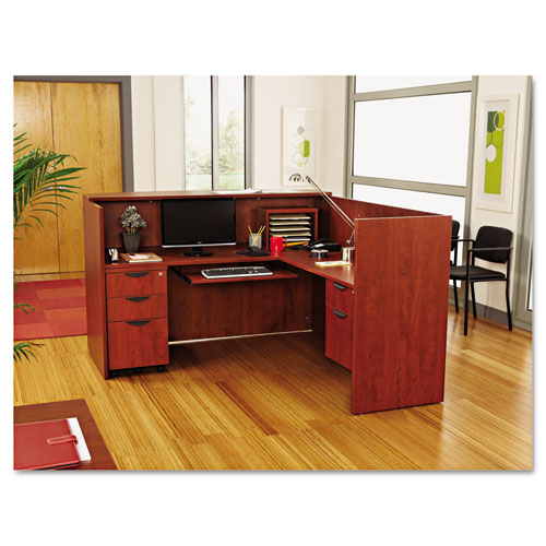 Image of Alera® Valencia Series Reception Desk With Transaction Counter, 71" X 35.5" X 29.5" To 42.5", Medium Cherry