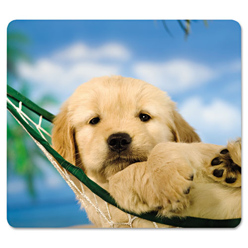 Recycled Mouse Pad, Nonskid Base, 9 x 8 x 1/16, Puppy in Hammock