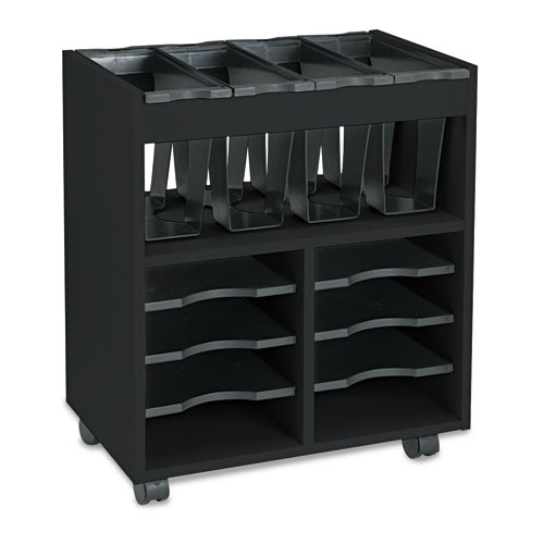 Image of Go Cart Mobile File, Engineered Wood, 8 Shelves, 4 Bins, 14.5" x 21.5" x 26.25", Black