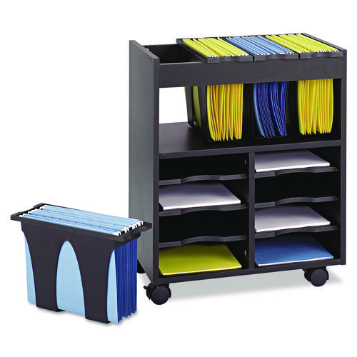 Image of Safco® Go Cart Mobile File, Engineered Wood, 8 Shelves, 4 Bins, 14.5" X 21.5" X 26.25", Black