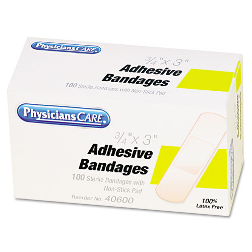 PhysiciansCare® by First Aid Only® First Aid Plastic Bandages, 3/4" x 3", 100/Box