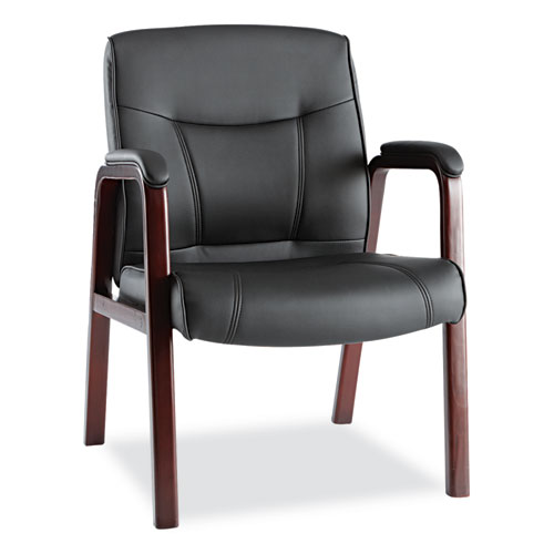 Alera® Madaris Series Leather Guest Chair w/Wood Trim, Four Legs, Black/Mahogany
