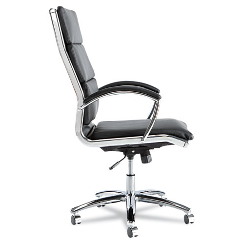 Image of Alera® Neratoli High-Back Slim Profile Chair, Faux Leather, 275 Lb Cap, 17.32" To 21.25" Seat Height, Black Seat/Back, Chrome