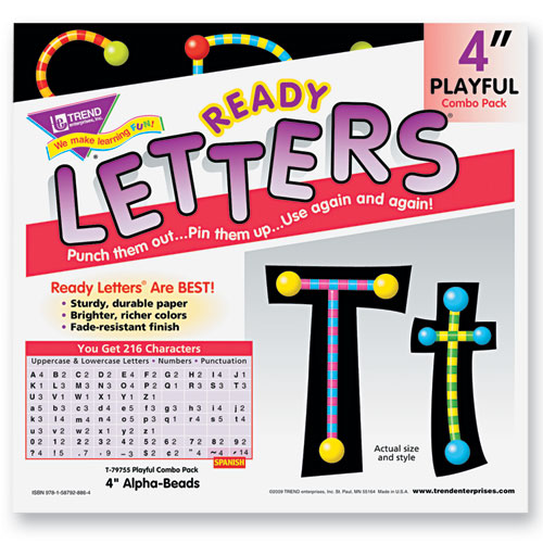 TREND® Ready Letters Alpha-Beads Letter Combo Pack, Black,Multiple Colors, 4"h, 216/Set