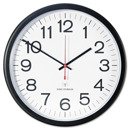 Deluxe 13 1/2" Indoor/Outdoor Atomic Clock, 13.5" Overall Diameter, Black Case, 1 AA (sold separately) | by Plexsupply