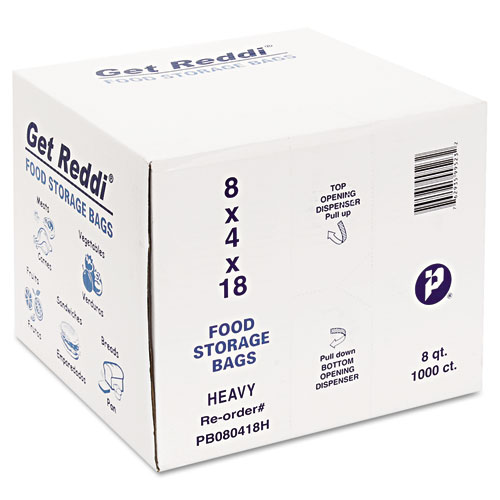 Food Bags, 8 qt, 1 mil, 8" x 18", Clear, 1,000/Carton
