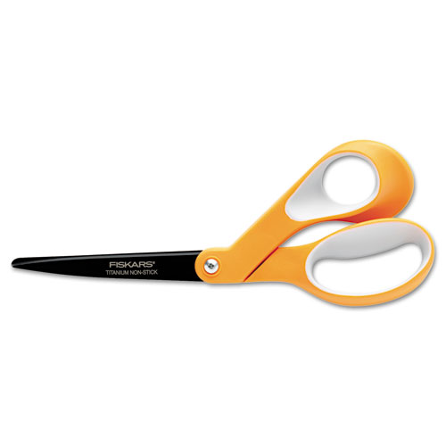 Premier Non-Stick Titanium Softgrip Scissors, 8 Long, 3.1 Cut Length, Orange/Gray Offset Handle