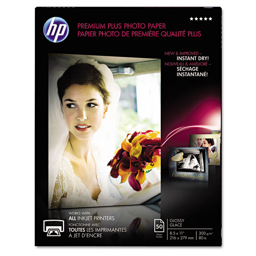 HP Premium Plus Photo Paper, 11.5 mil, 8.5 x 11, Glossy White, 50/Pack