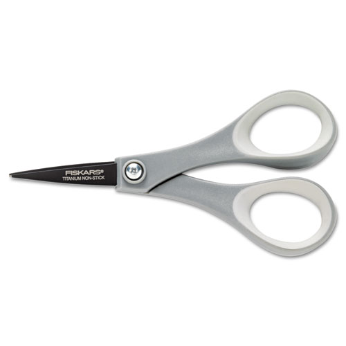 Performance Non-Stick Titanium Softgrip Scissors, Pointed Tip, 5" Long, 1.6" Cut Length, Gray Straight Handle FSK1541101016