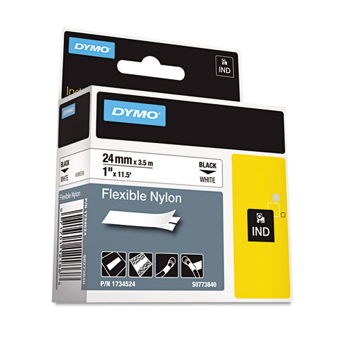 Image of Dymo® Rhino Flexible Nylon Industrial Label Tape, 1" X 11.5 Ft, White/Black Print