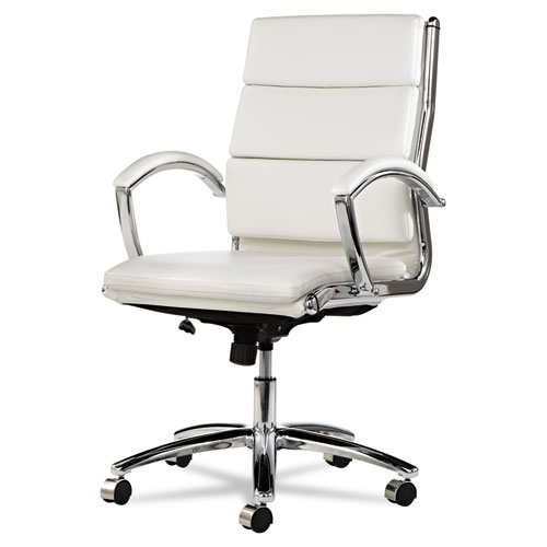 Image of Alera® Neratoli Mid-Back Slim Profile Chair, Faux Leather, Up To 275 Lb, 18.3" To 21.85" Seat Height, White Seat/Back, Chrome
