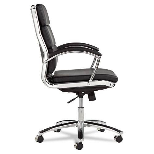 Image of Alera® Neratoli Mid-Back Slim Profile Chair, Faux Leather, Supports Up To 275 Lb, Black Seat/Back, Chrome Base