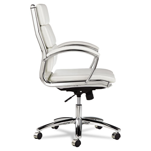 Alera Neratoli Mid-Back Slim Profile Chair, Faux Leather, Up to 275 lb, 18.3" to 21.85" Seat Height, White Seat/Back, Chrome