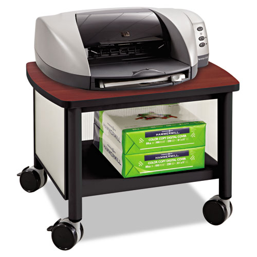Impromptu Under-Desk Machine Stand, Metal, 2 Shelves, 100 lb Capacity, 20.5" x 16.5" x 14.5", Cherry/White/Black
